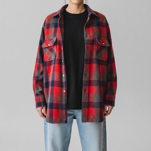 Vintage 100% Wool Shacket Flannel Shirt Grunge Cabincore Plaid Heritage L